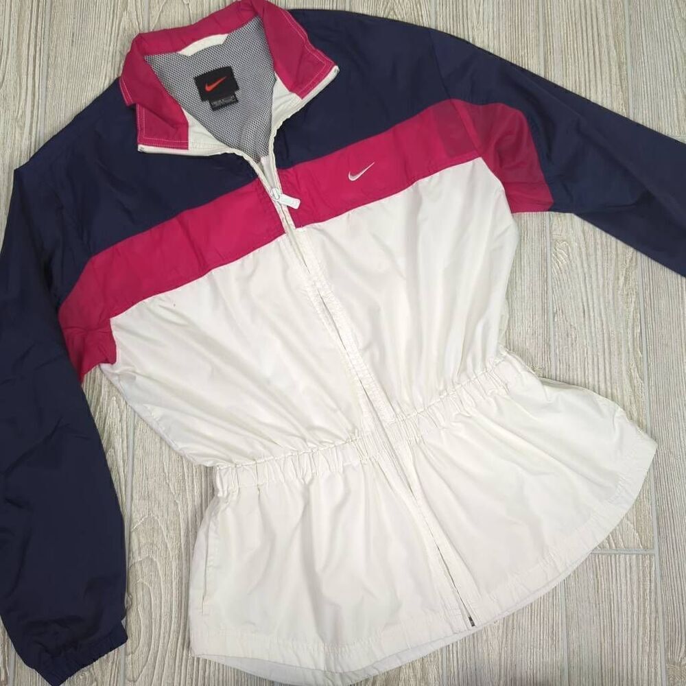 VTG 80s Nike Windbreaker Medium Color Block Track Jacket Pink Blue White Swoosh - Picture 4 of 9